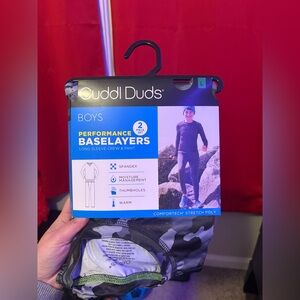 Cuddl Duds Boys Performance Baselayers - Black and Gray Camo